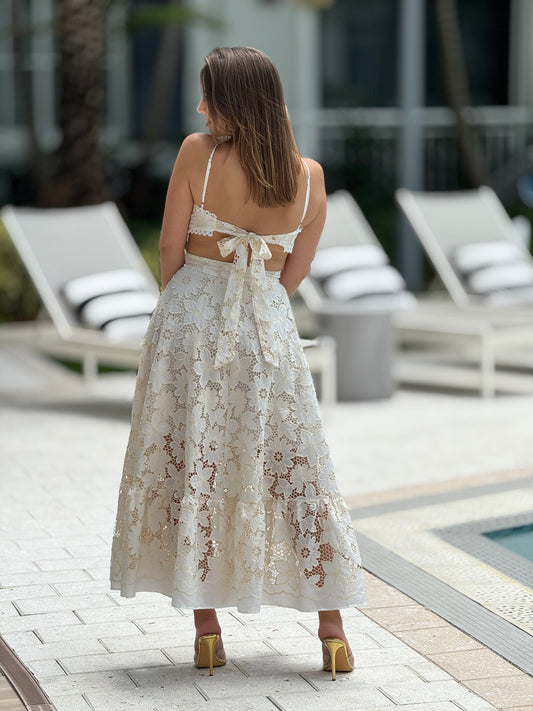 Adriana Beige Cutout Torchon Dress