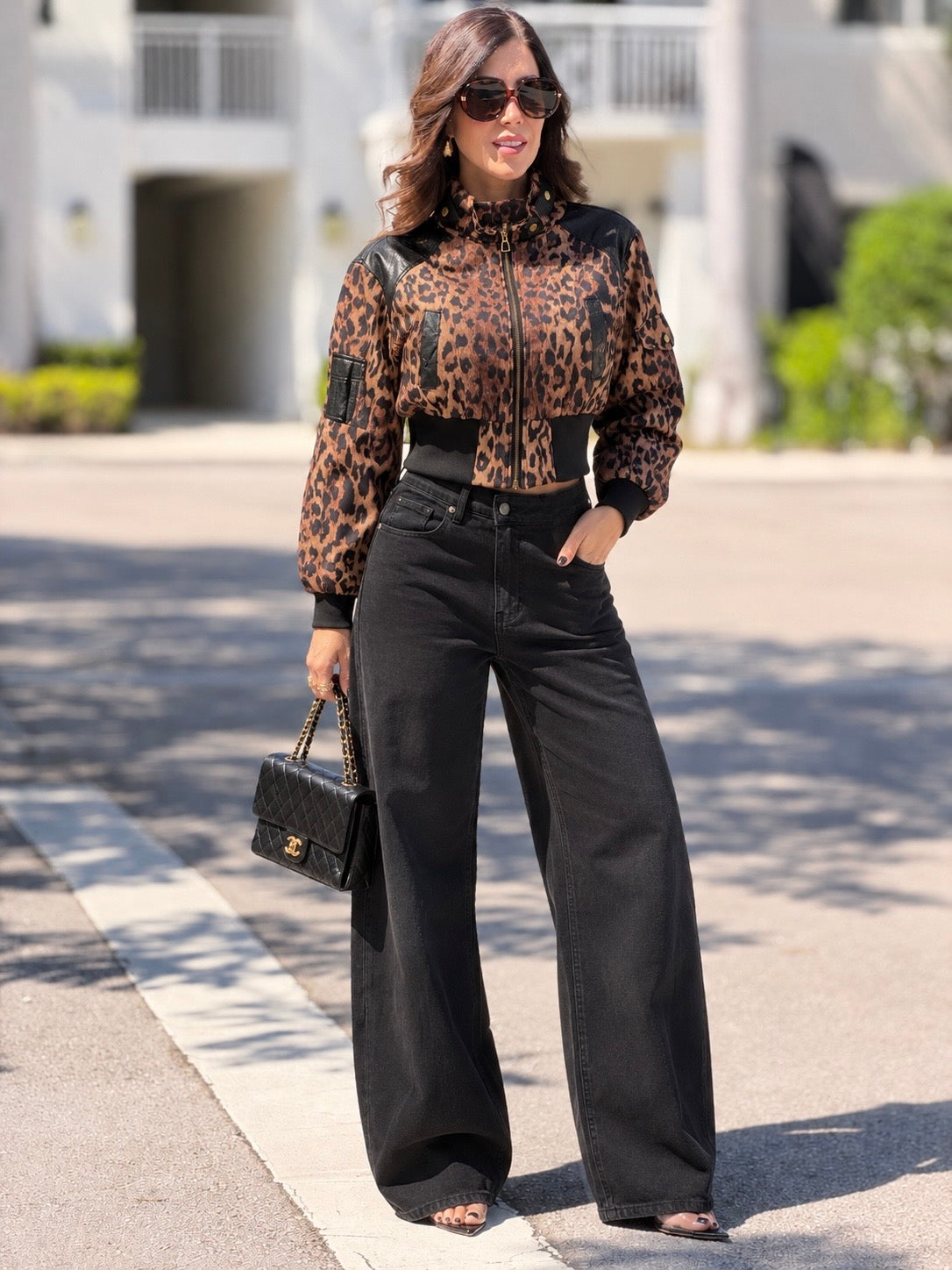 25121 Leopard Satin Jacket Top