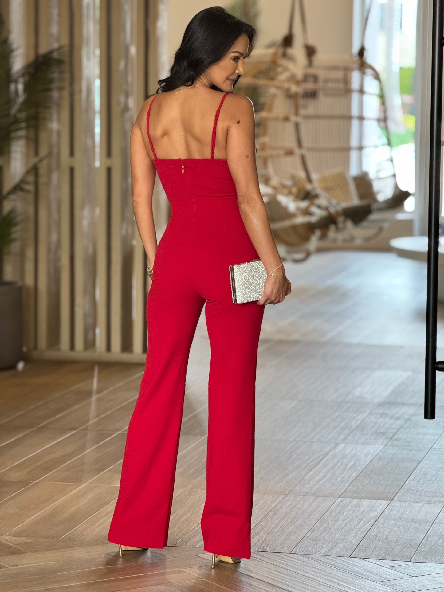 Norkys Rhinestone Red Jumpsuit Gala