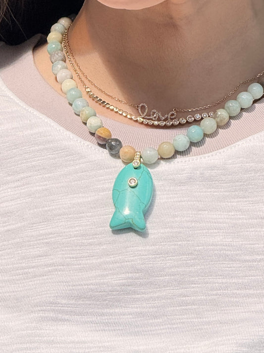 Fish Aquamarine Natural Stone Necklace