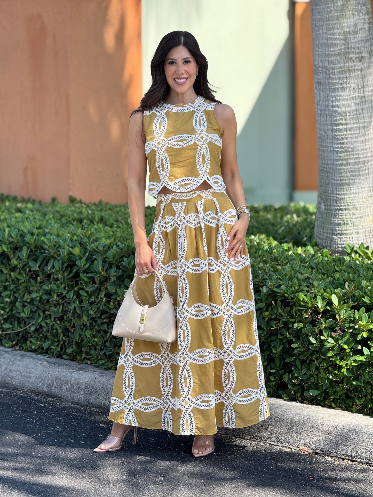 Miriam Yellow Torchon Skirt Set