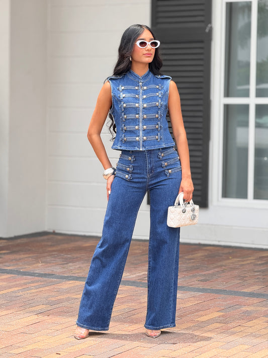 Napoleón Dark Denim Studs Vest Set
