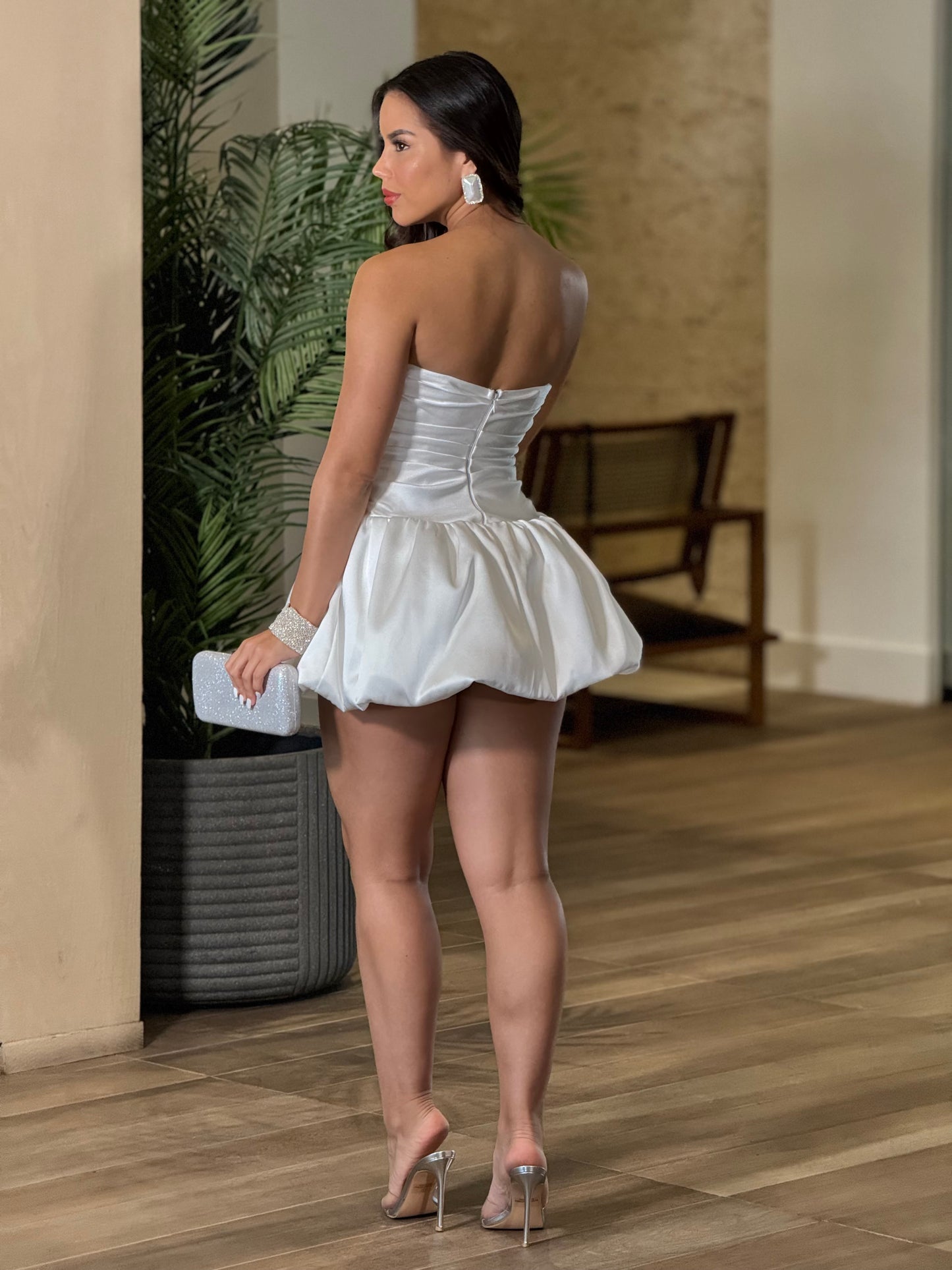 Daleska White Satin Bubble Dress Gala