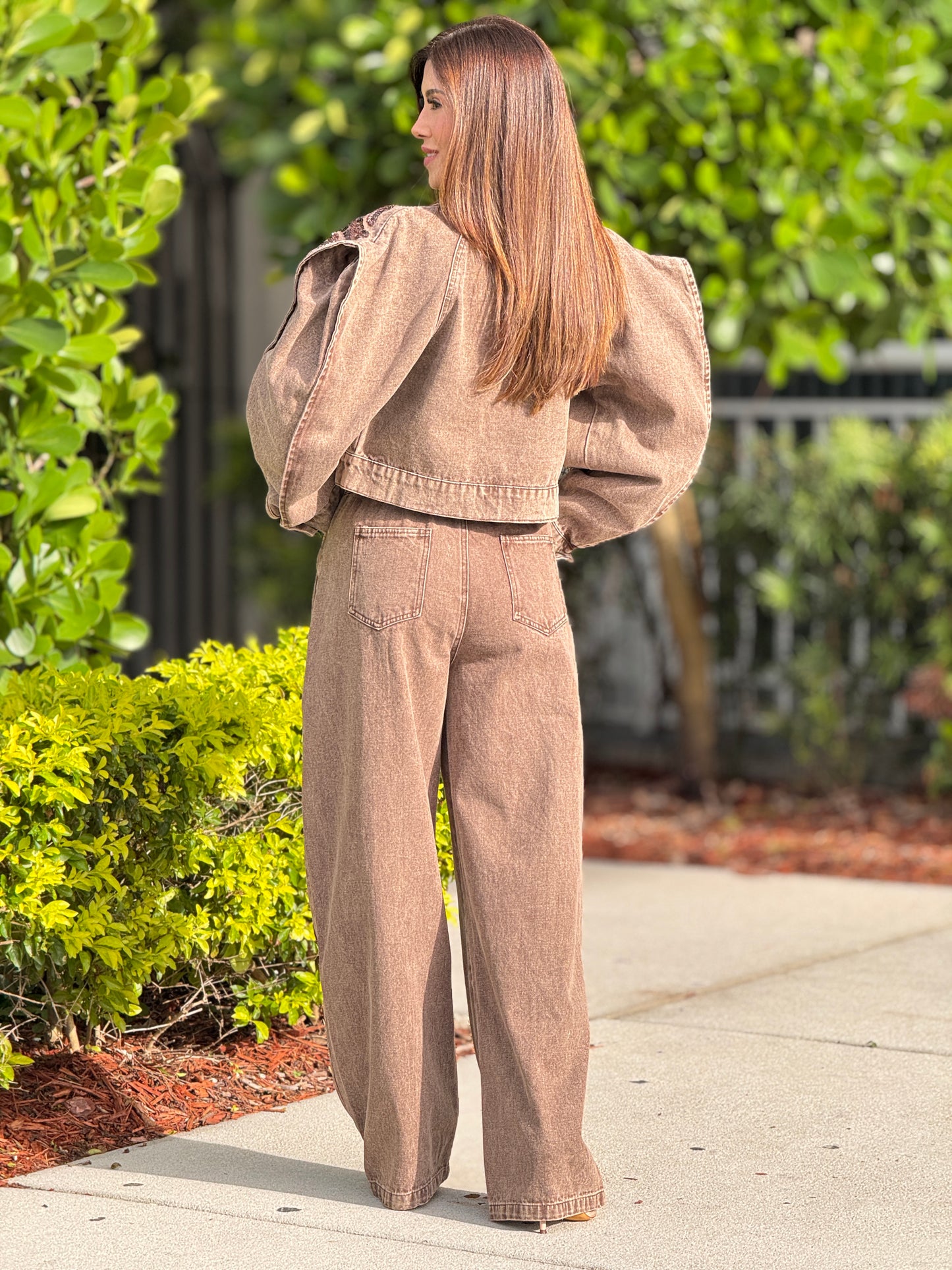 More Brown Denim Puffy Sequin Set