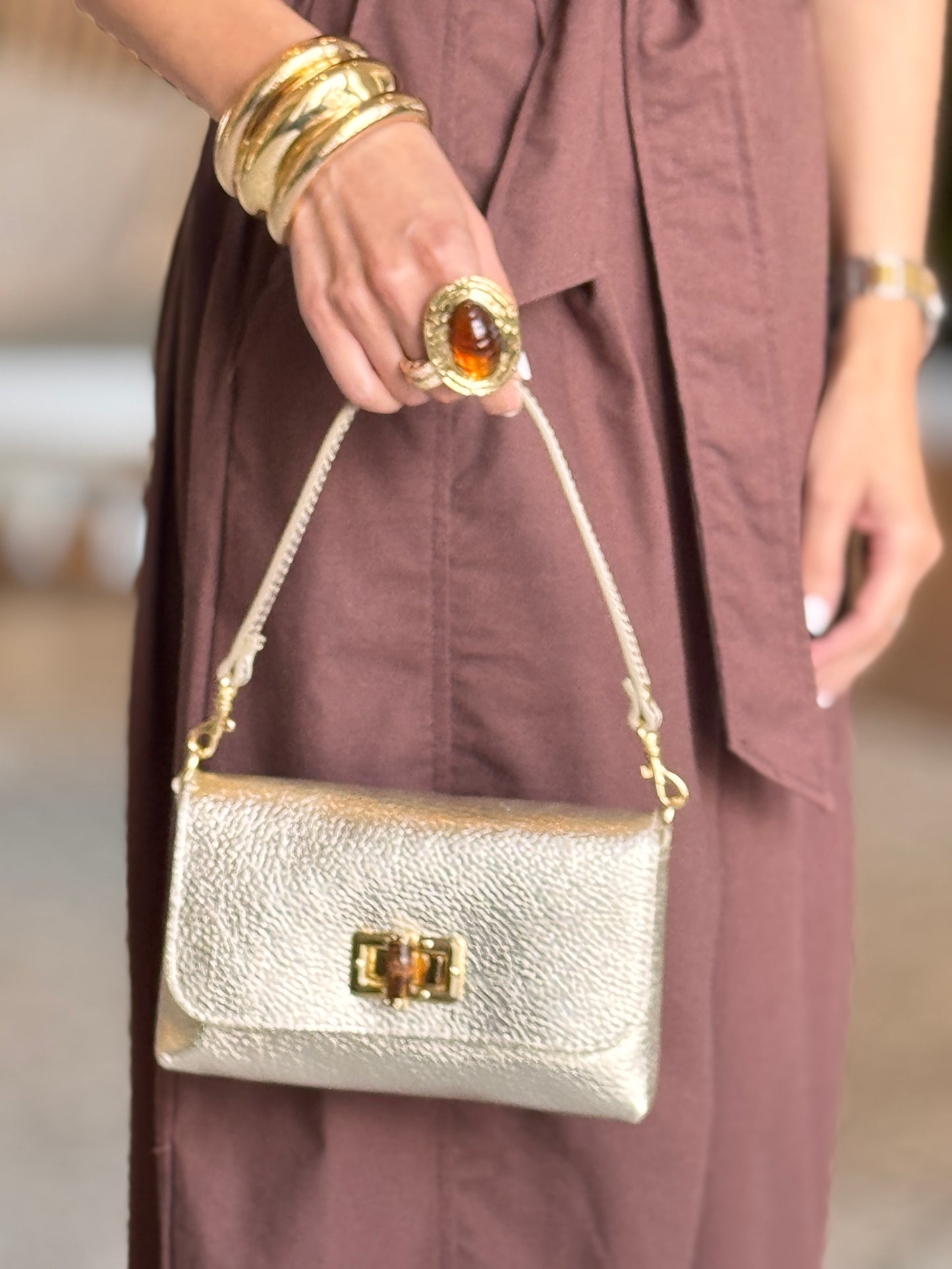 Italy Gold Real Leather Bag