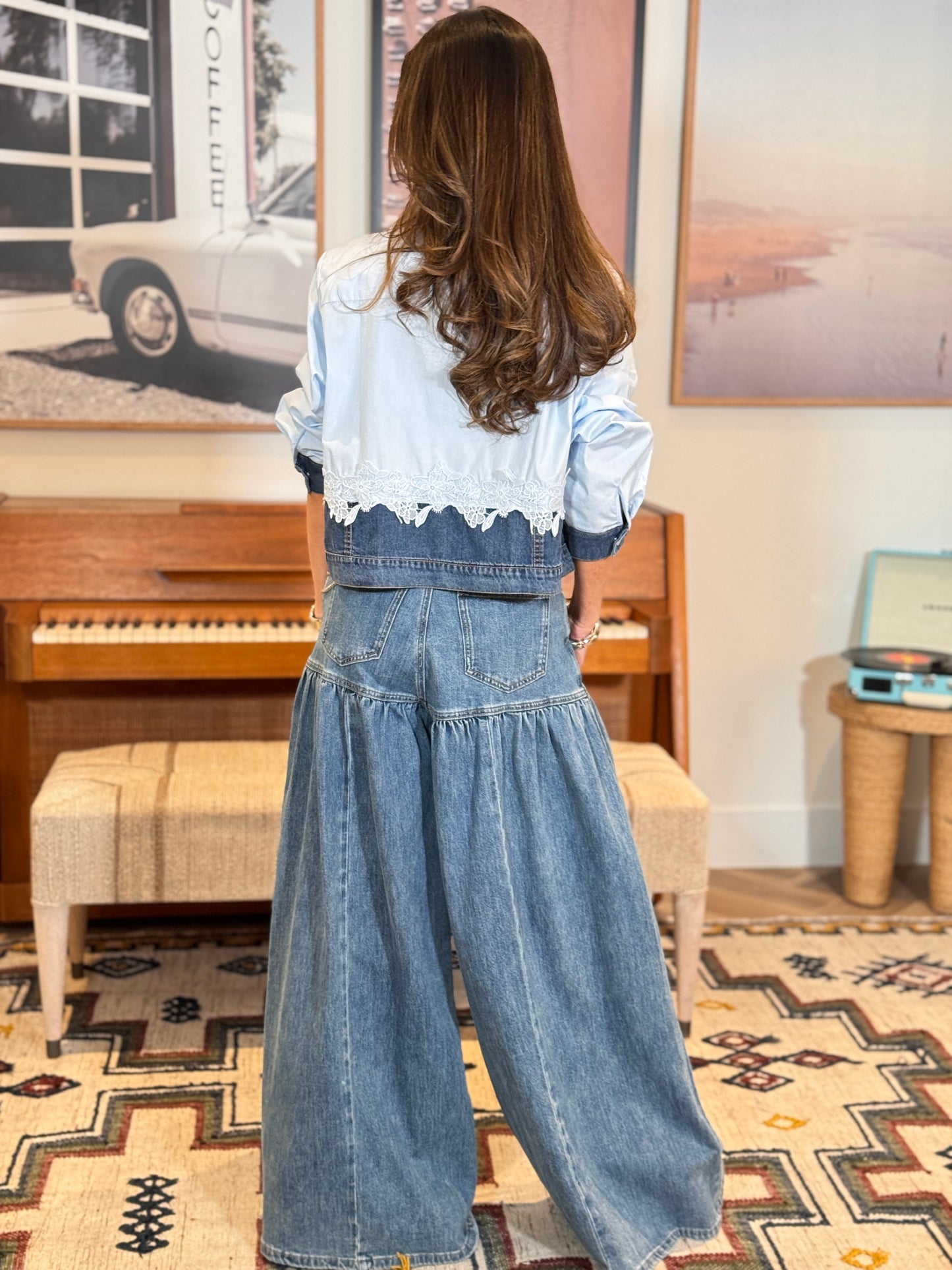 Perky Washed Denim High Rise Wide Jeans