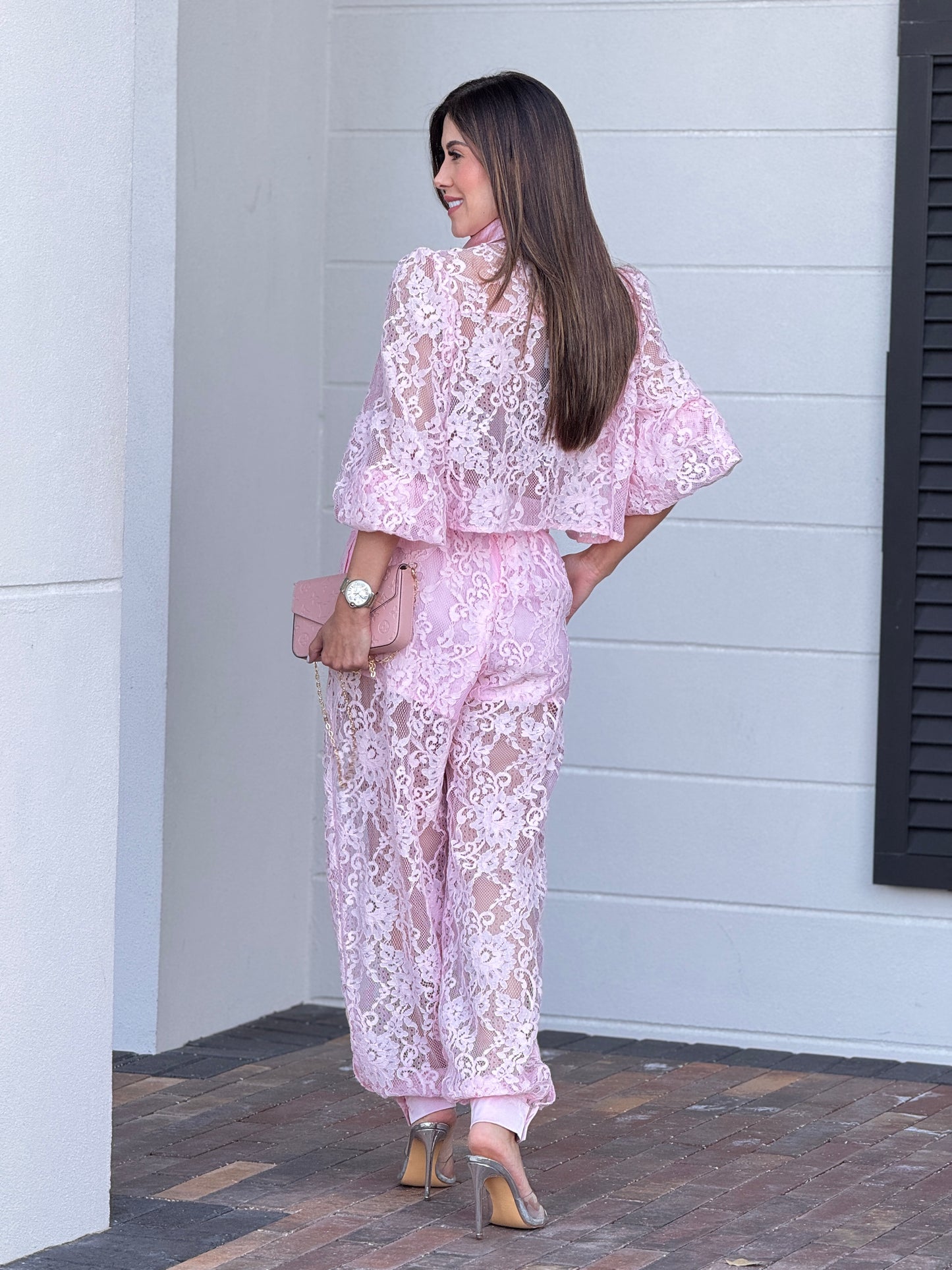 Gaia Pink Lace Bombache Set