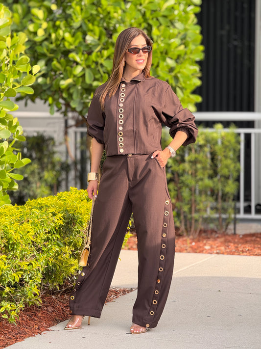 Rivera Brown Gold Circles Vest Set