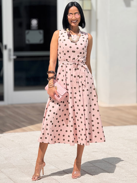 Voguish Pink/Brown Midi Dress