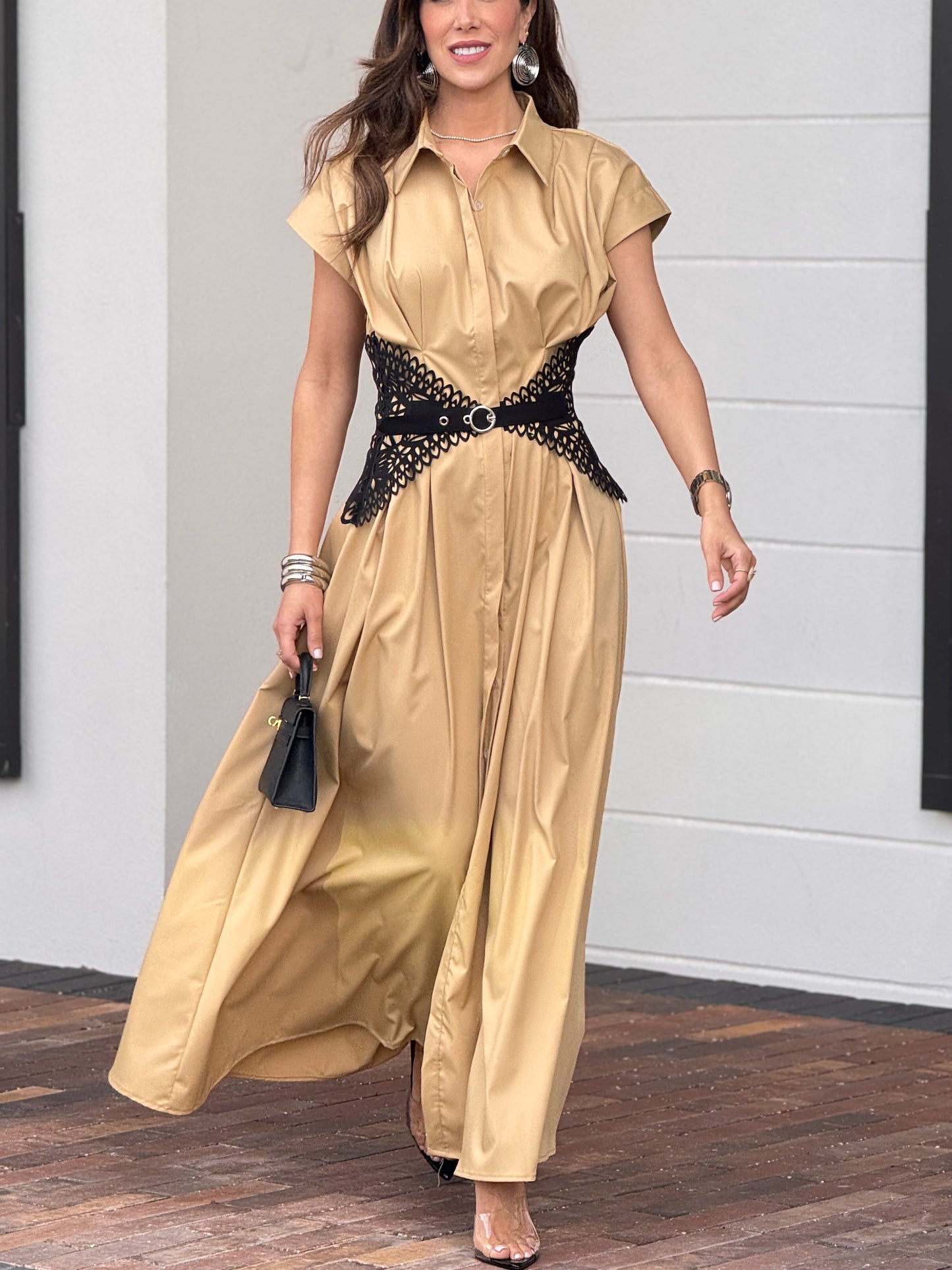 Chic Beige/Black Lace Dress