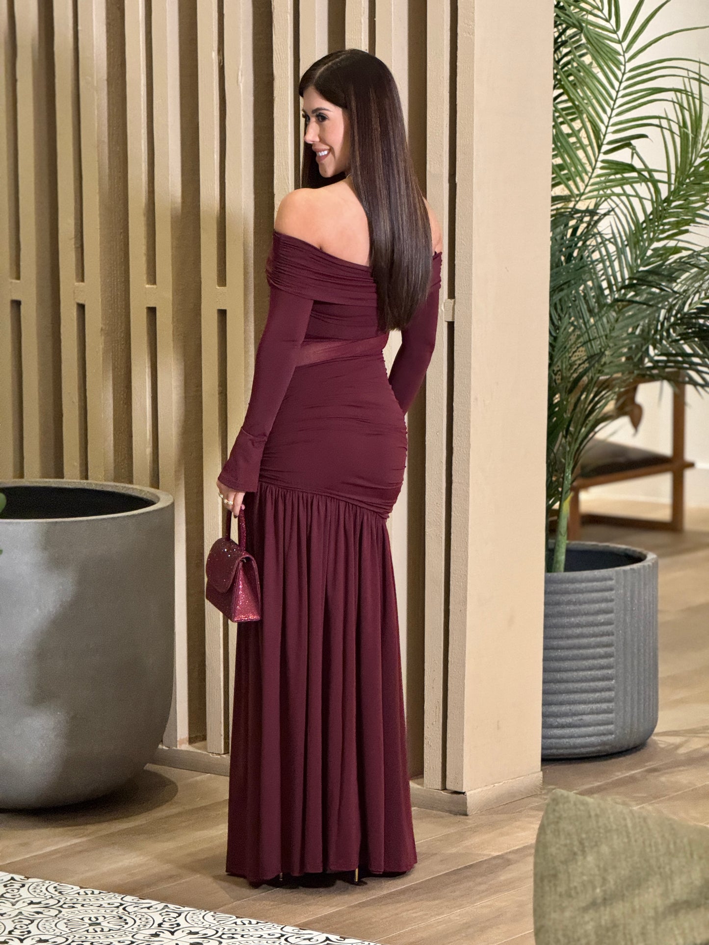 Luxxie Burgundy Mesh Dress Gala
