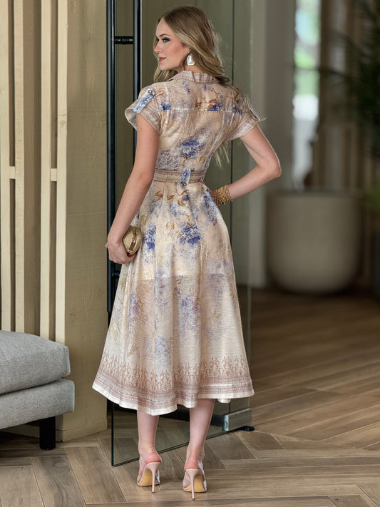 Gardenia Beige/Blue Floral Dress