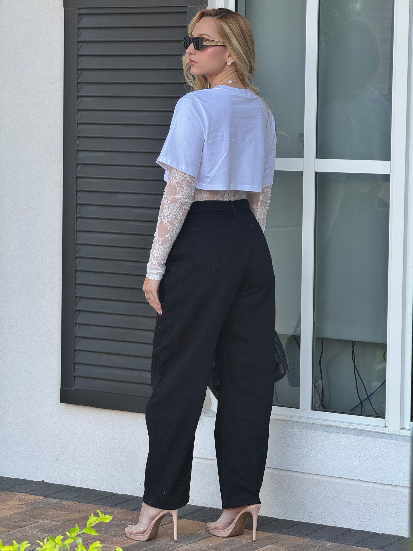 Kiwi Black Rhinestone Barrel Jeans