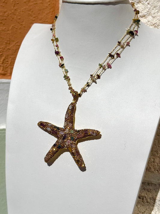 Star fish Rhinestones Necklace