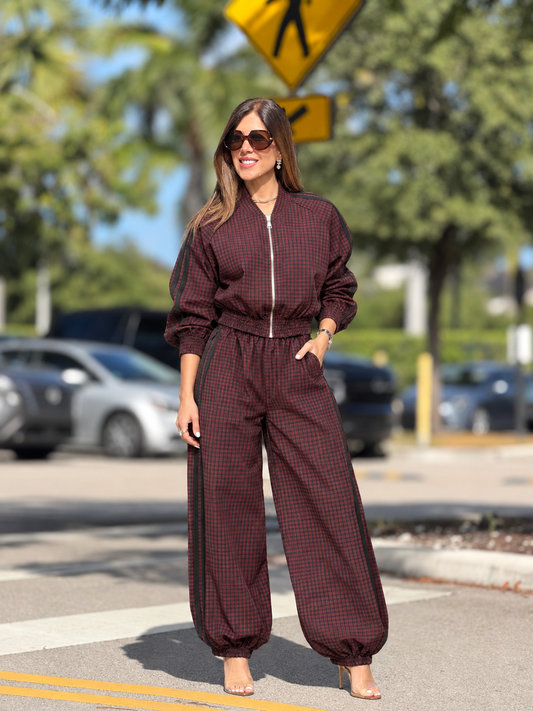 Italy Burgundy Plaid Sport Set