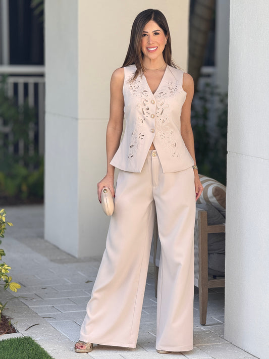 Turkish Beige Torchon Vest Set