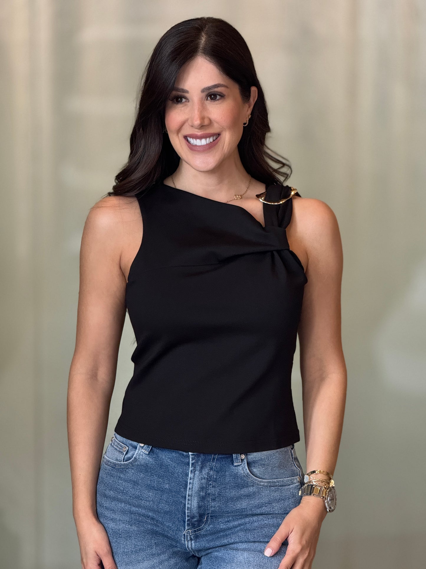Ninibeth Black/Gold Off Shoulder Top