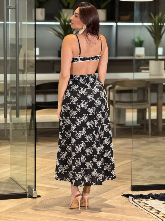 Alessia Black/White Cutout Print Floral Dress