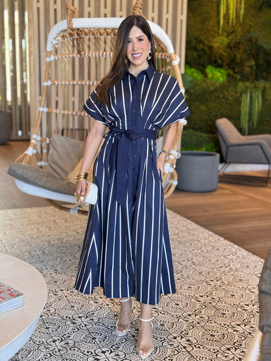 Jealousy Navy Lines Midi Dress