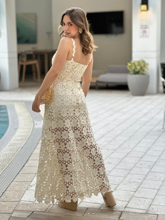 Luxe Beige Torchon Dress