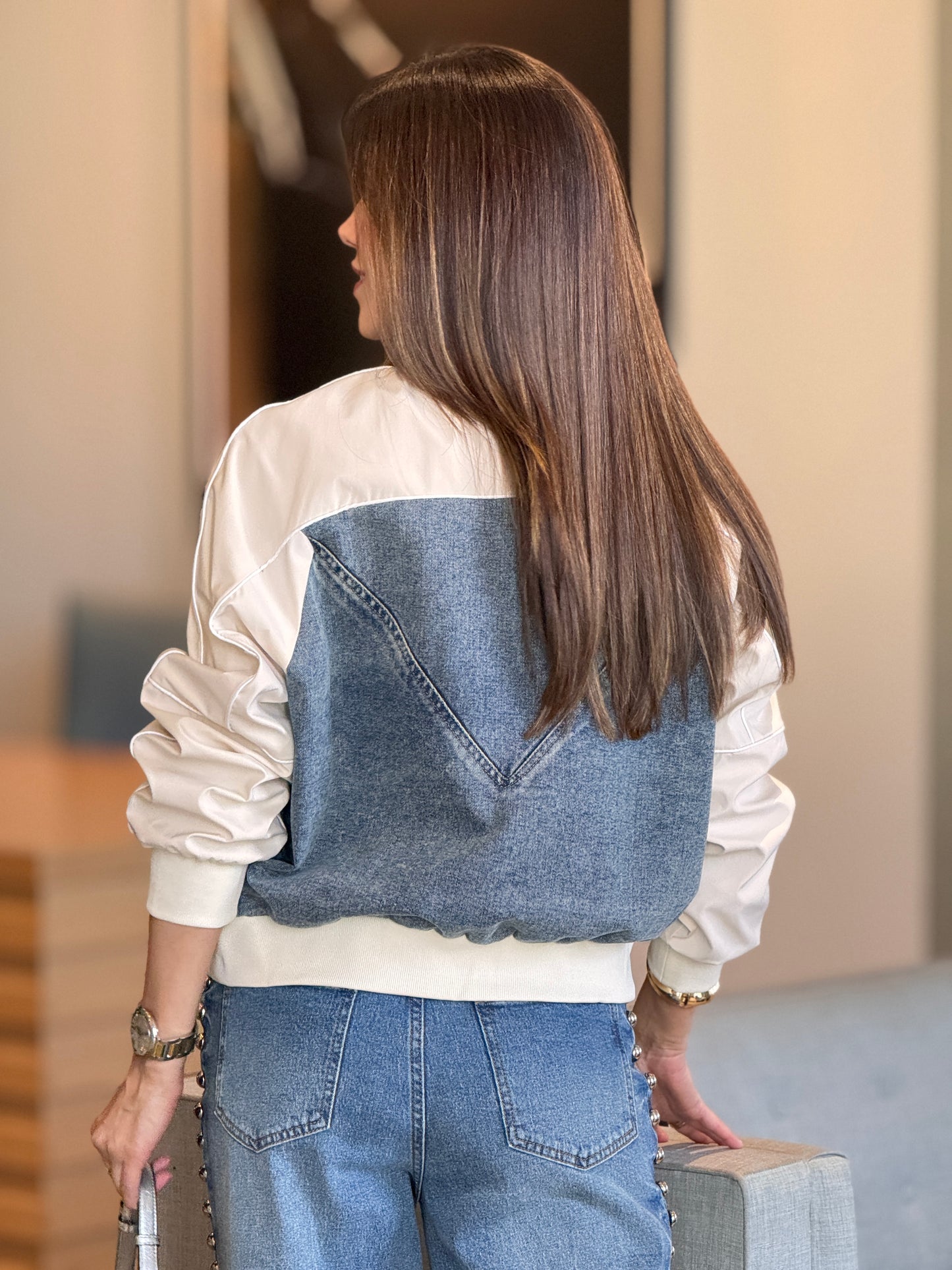 Justy Denim/Beige Jacket Top