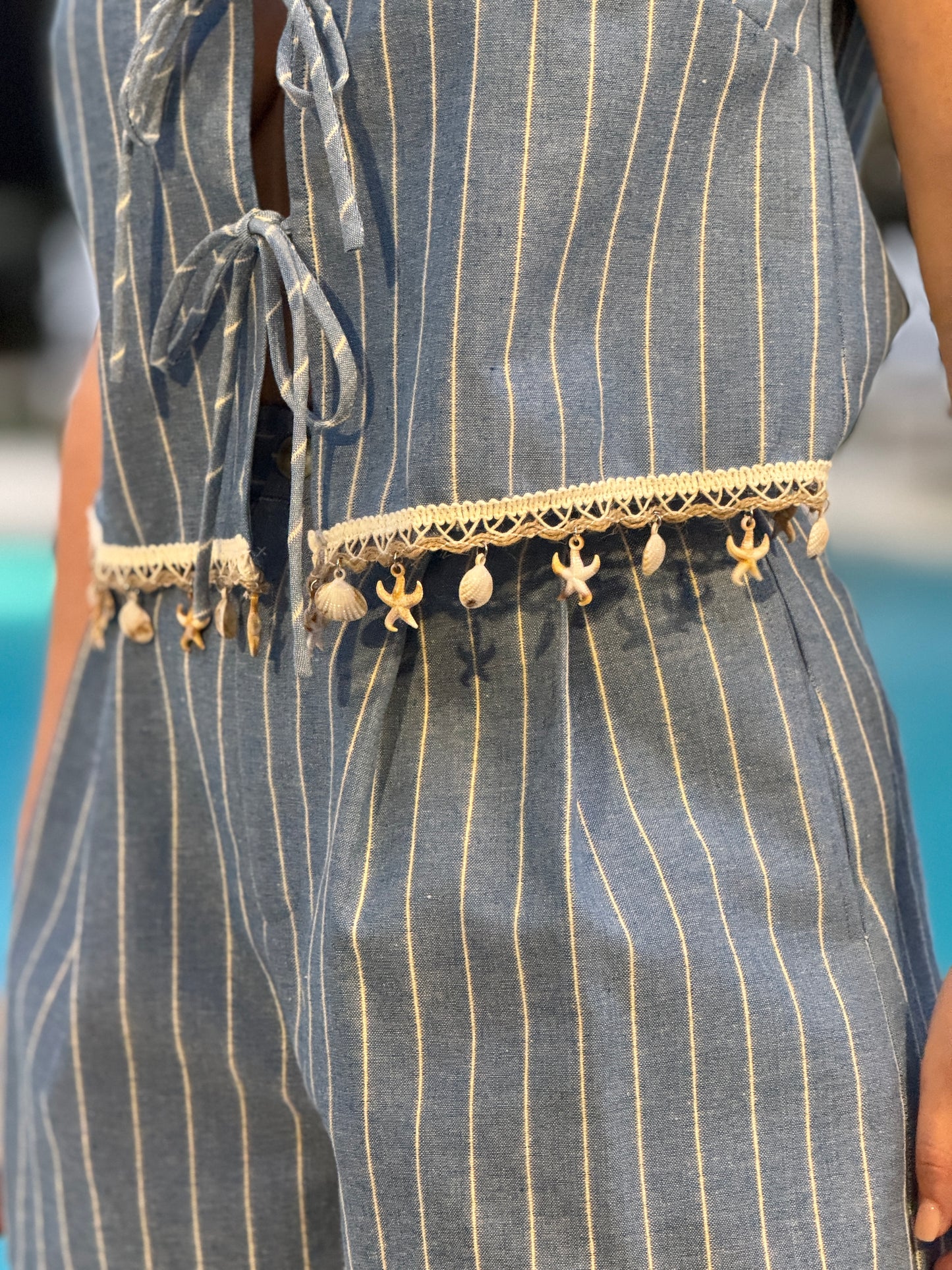 Carla Shells Blue Lines Short set