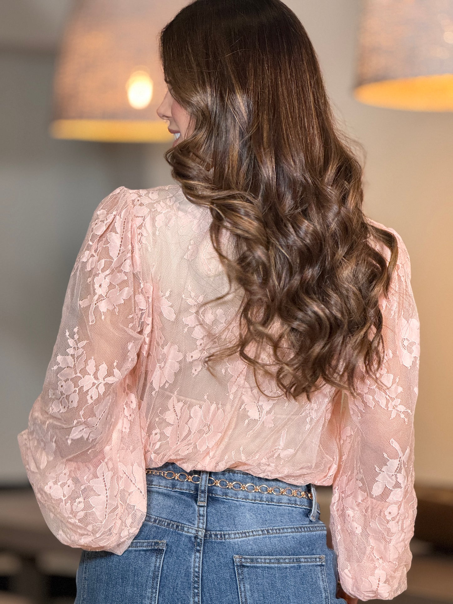 Tonia Pink Lace Cropped Top