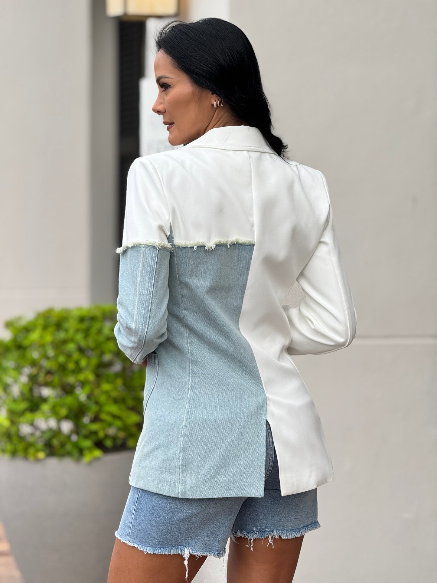 Norkys White Light Wash Patchwork Denim Blazer