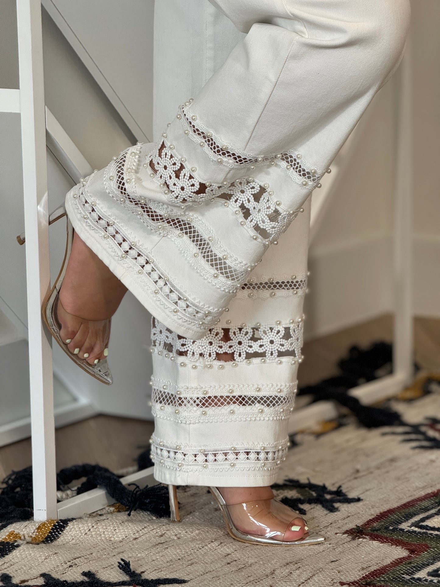 Maurice White Denim Pearls Jeans