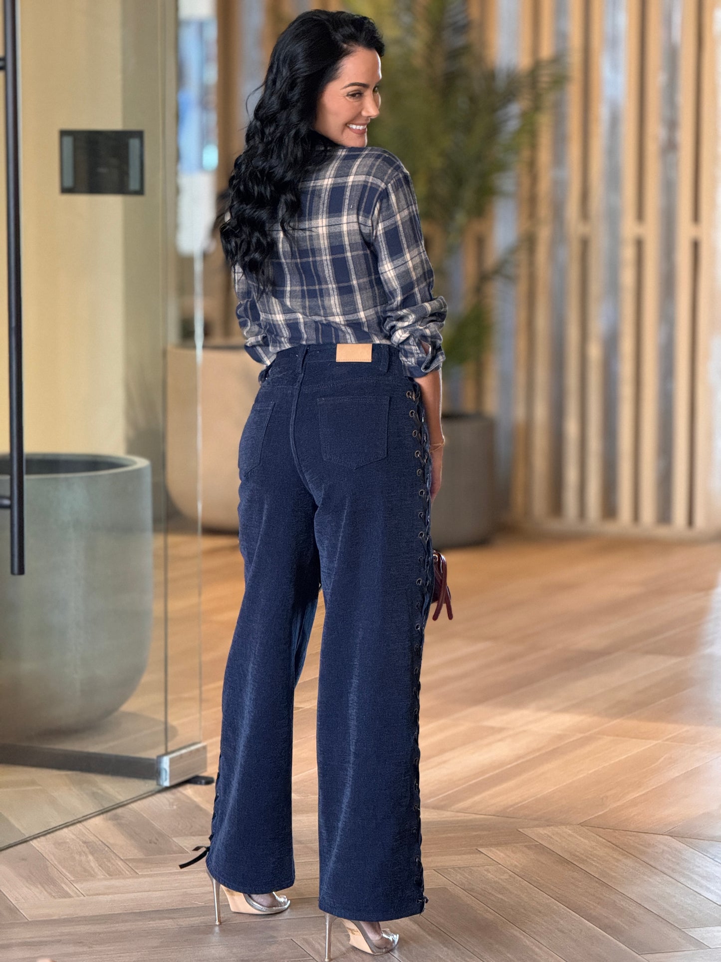 French Denim Suede/Black Lace Jeans