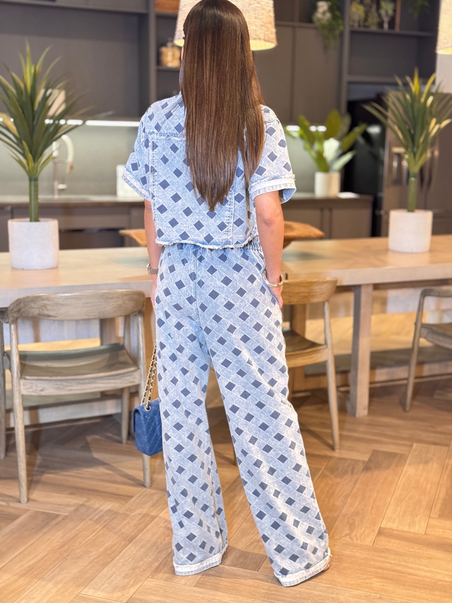 More Checkerd Denim Rhinestone Neck Set