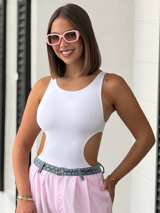Dyna White Cutout Bodysuit