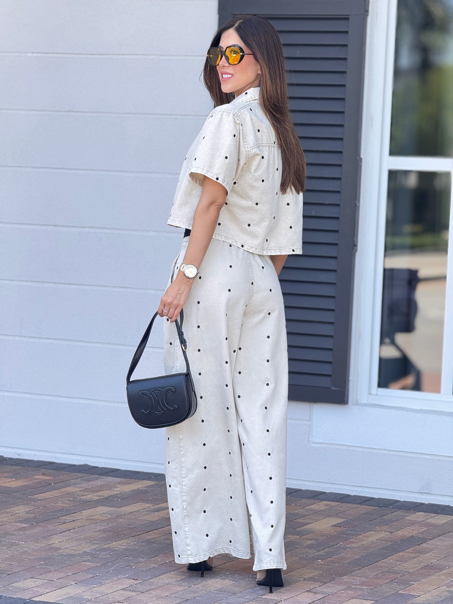 Muy Beige/Black Denim Polka Dots Set