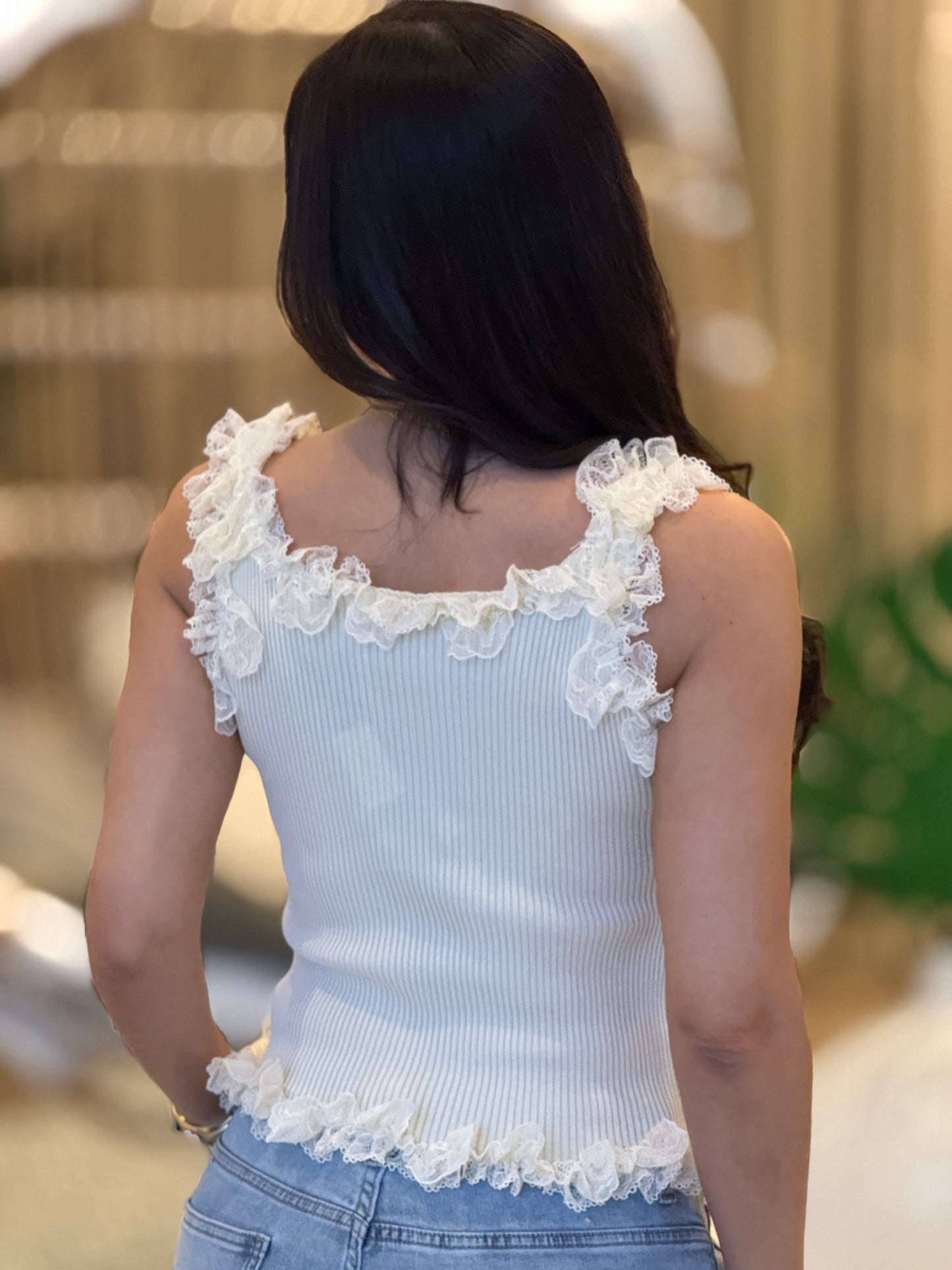 Gaia Beige Ruffle Lace Top