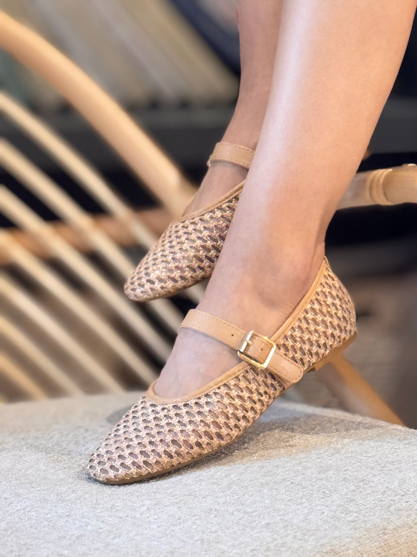 Accept Nude Raffia Flats Shoes