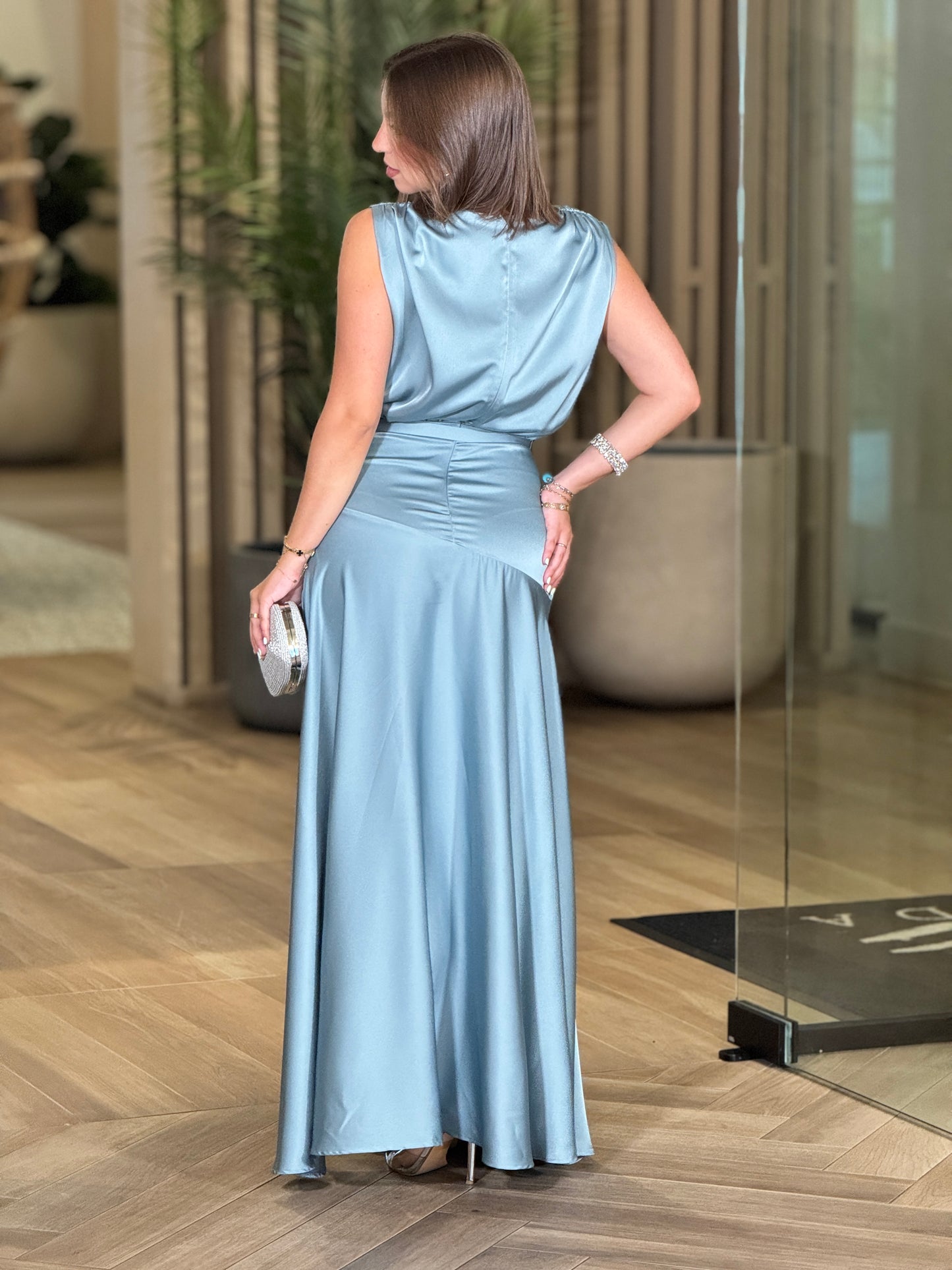 Luxxie Blue Satin Dress Gala