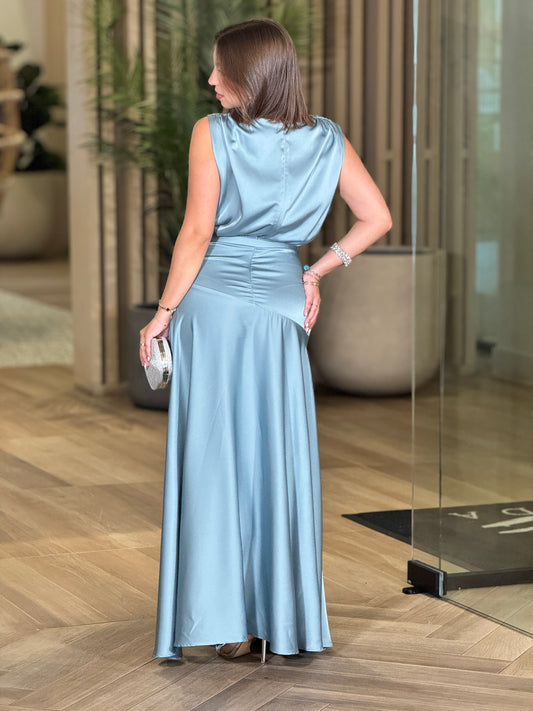 Luxxie Blue Satin Dress Gala