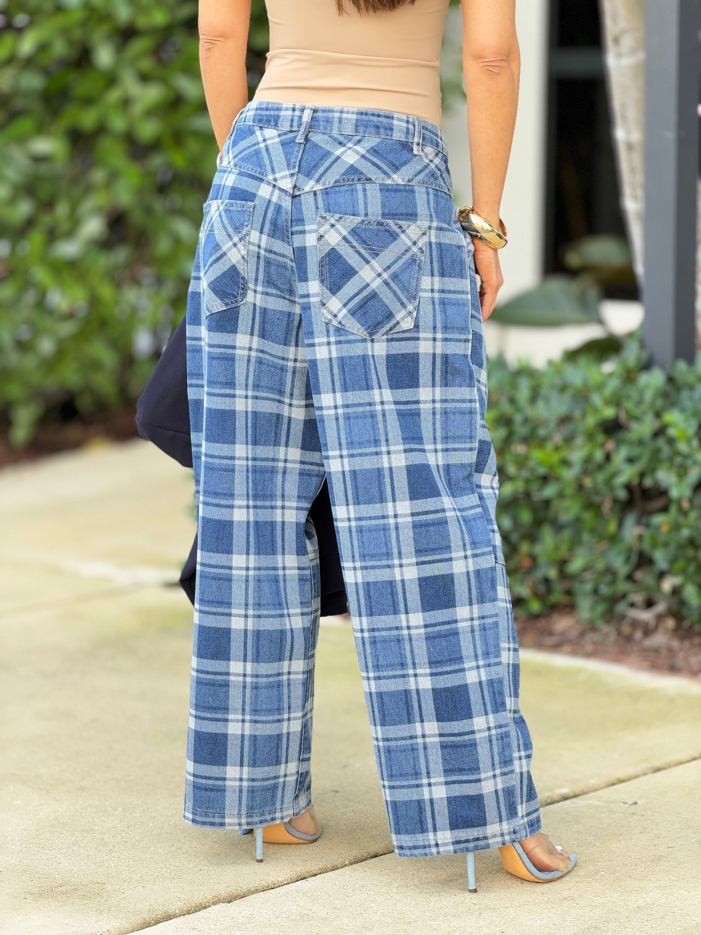 6265 Denim Plaid Barrel Jeans