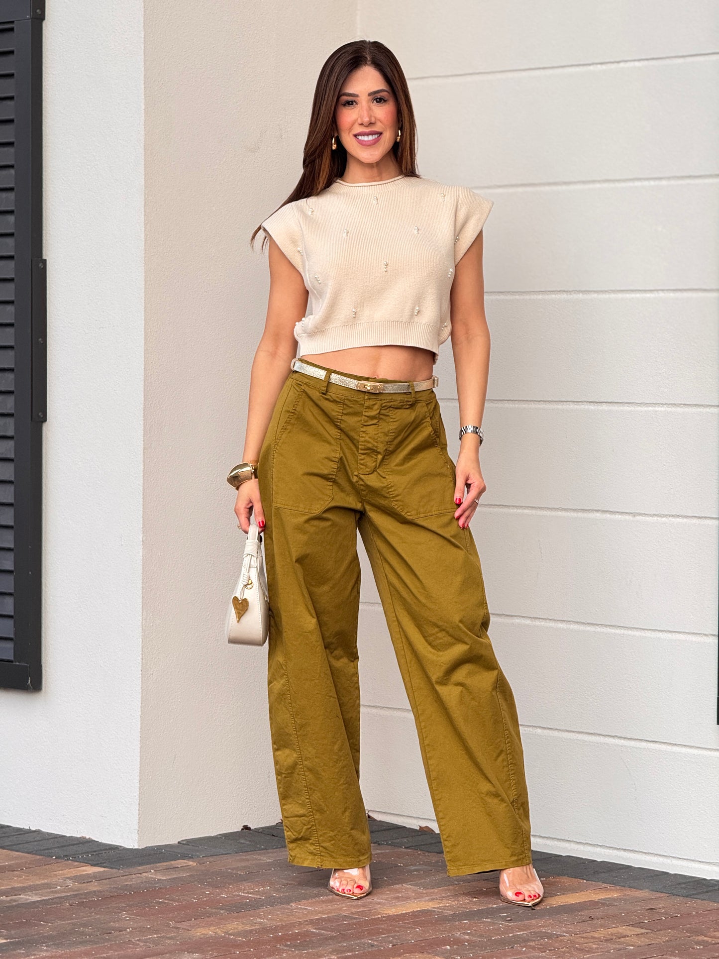Italy Green/Gold Belt Barrel Pants