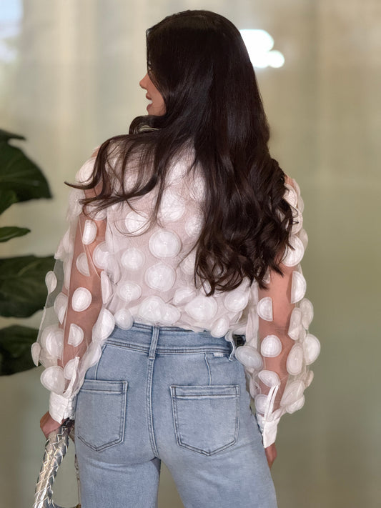 Tina White Circles Organza Bodysuit