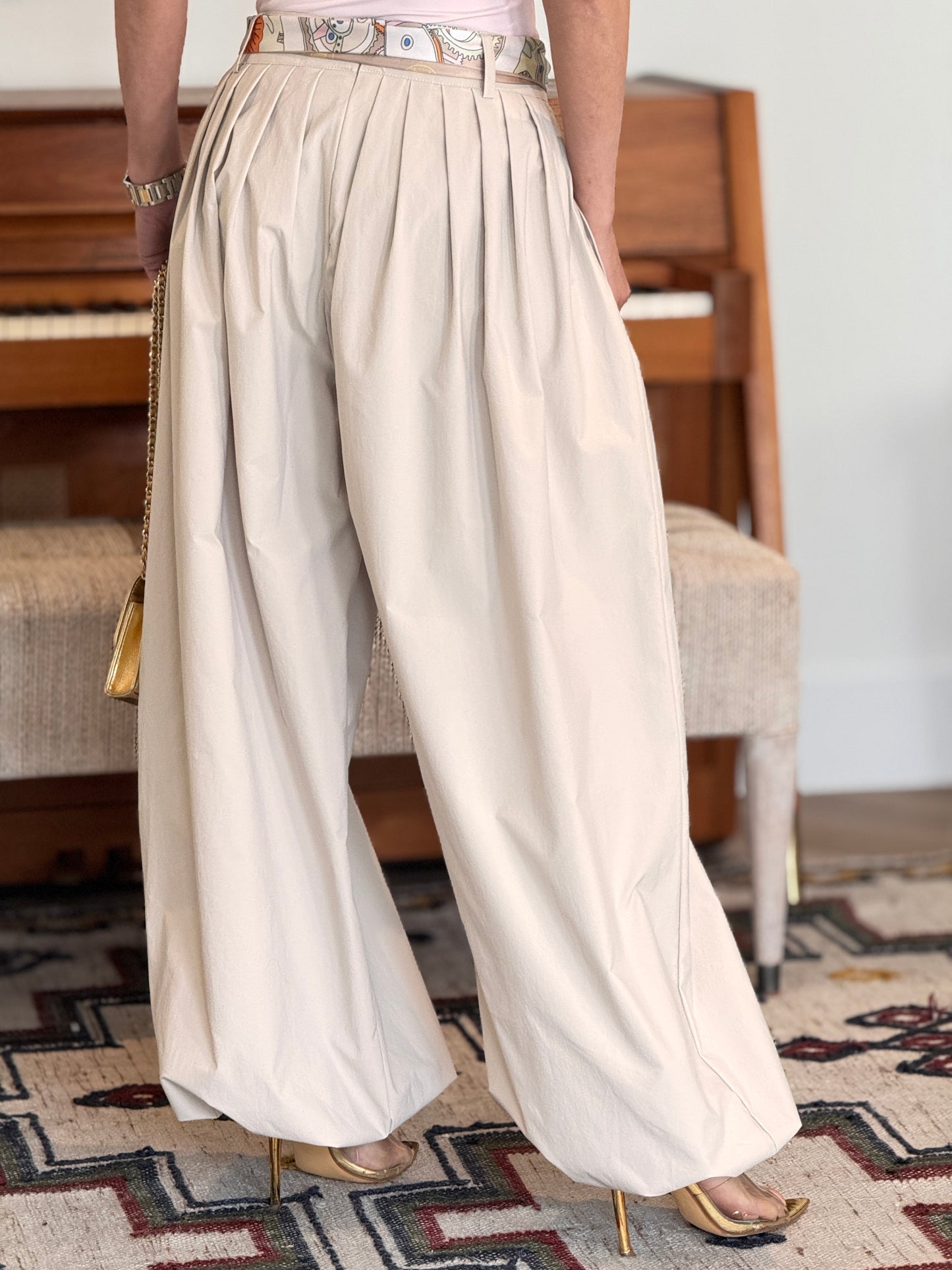 Lizzette Beige Scarf Barrel Pants