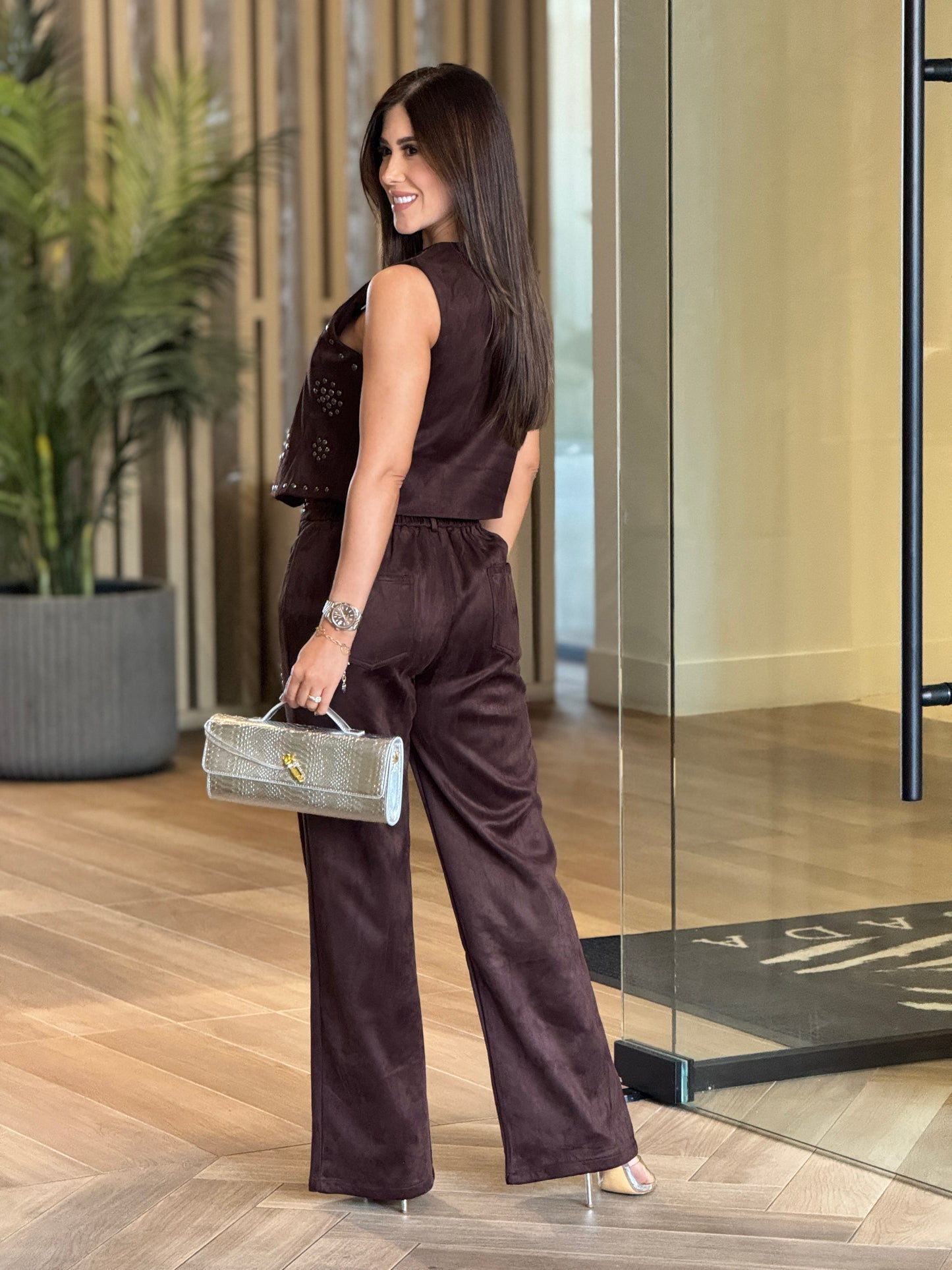 Gaia Brown Studs Vest Set