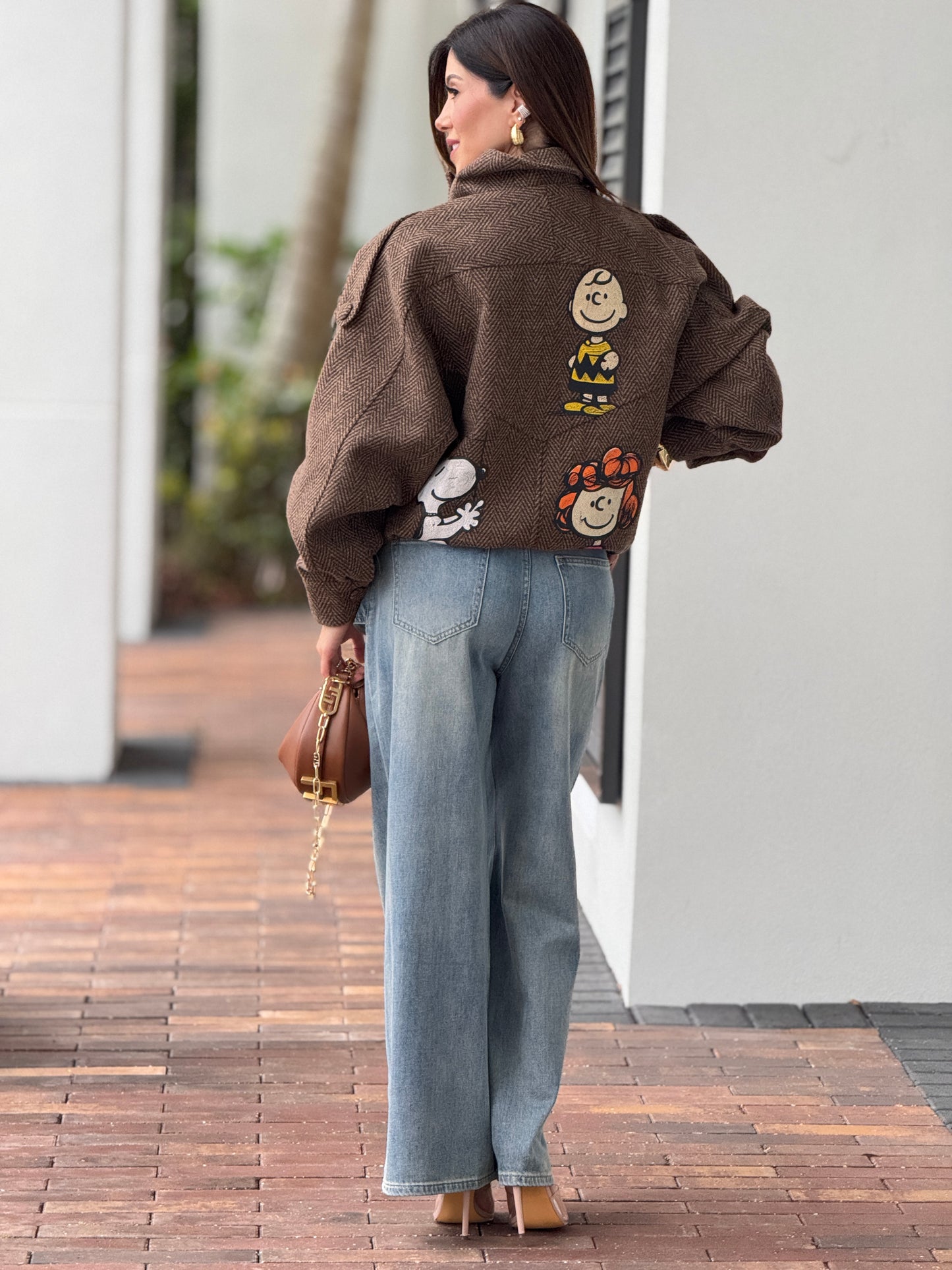 Cartoon Brown Plaid Blazer Top