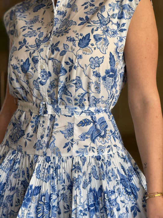 Meghan Blue Floral Pleated Dress