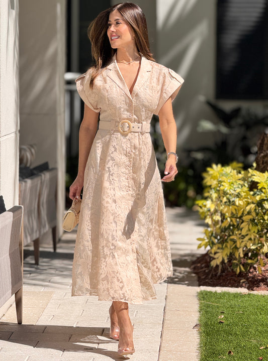 Cloty Beige Texture Midi Dress