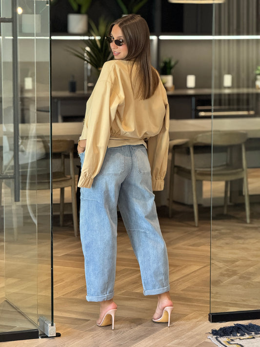 Adie Beige Satin Bomber Jacket Top