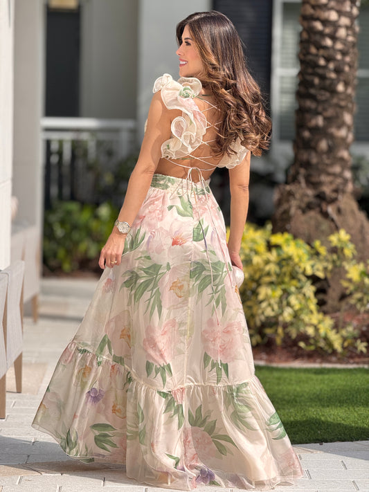 Luxxie Floral Organza Maxi Dress