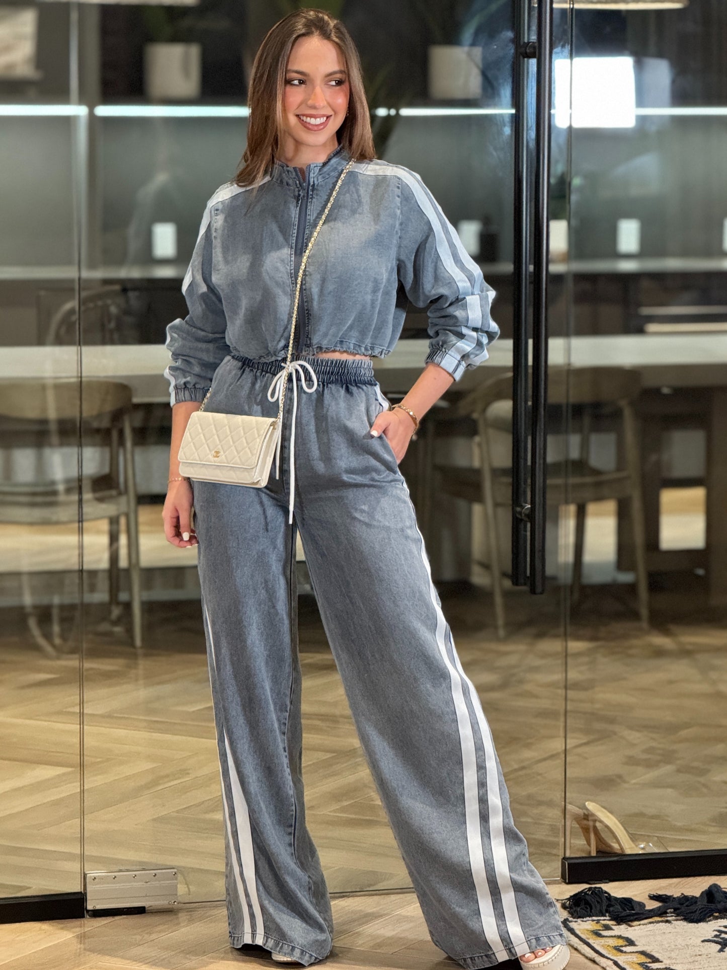 Lindsay Denim Lines Set