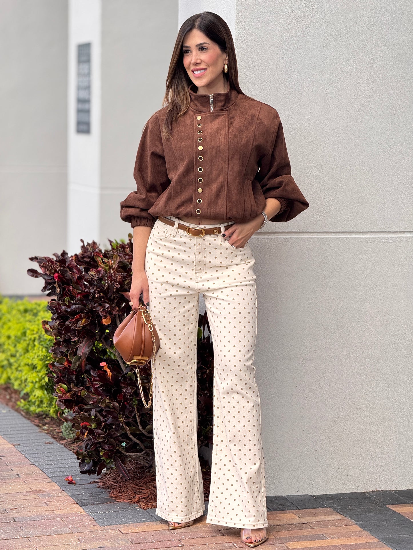 Linzy Brown Suede Rings Jacket Top