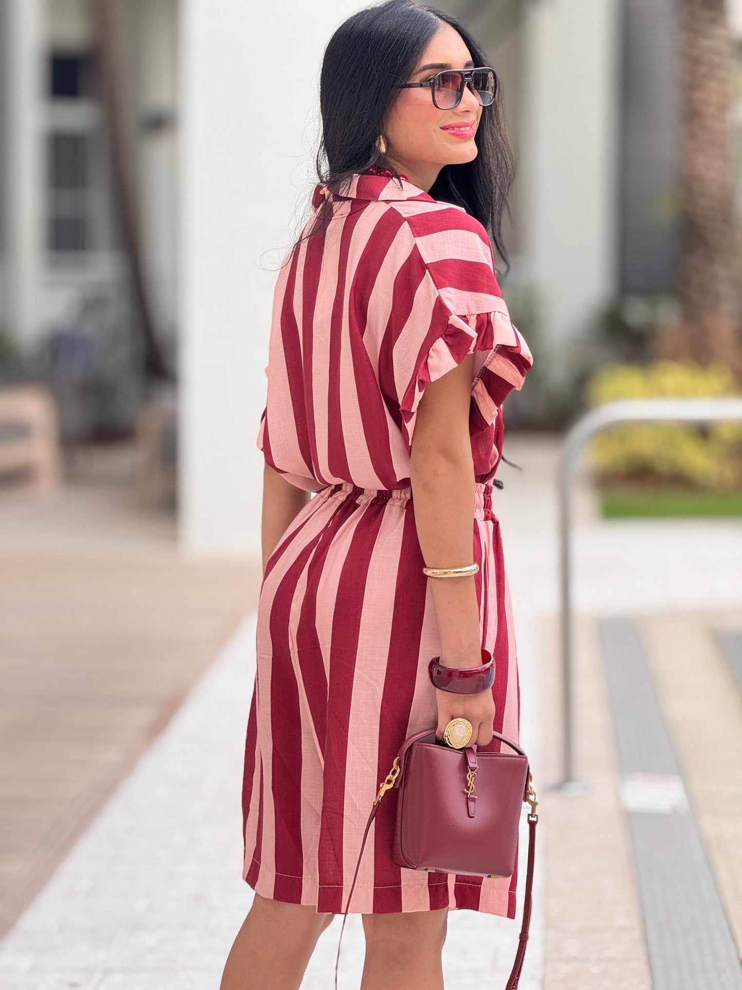 Italy Pink/Burgundy Ruffle Linen Lines Set